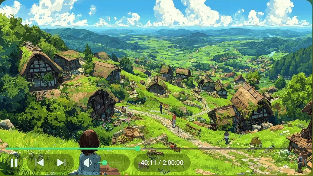 Close-up of the video player with rounded controls sitting on the picture.